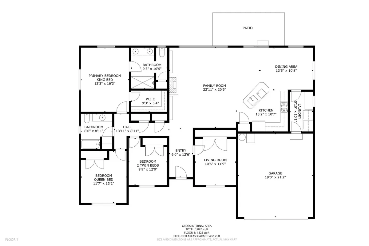 A warm, welcoming view that includes the family room, kitchen, and primary bedroom. The space is arranged for social gatherings, meal preparation, and family interaction, with a clear visual link between functional zones.